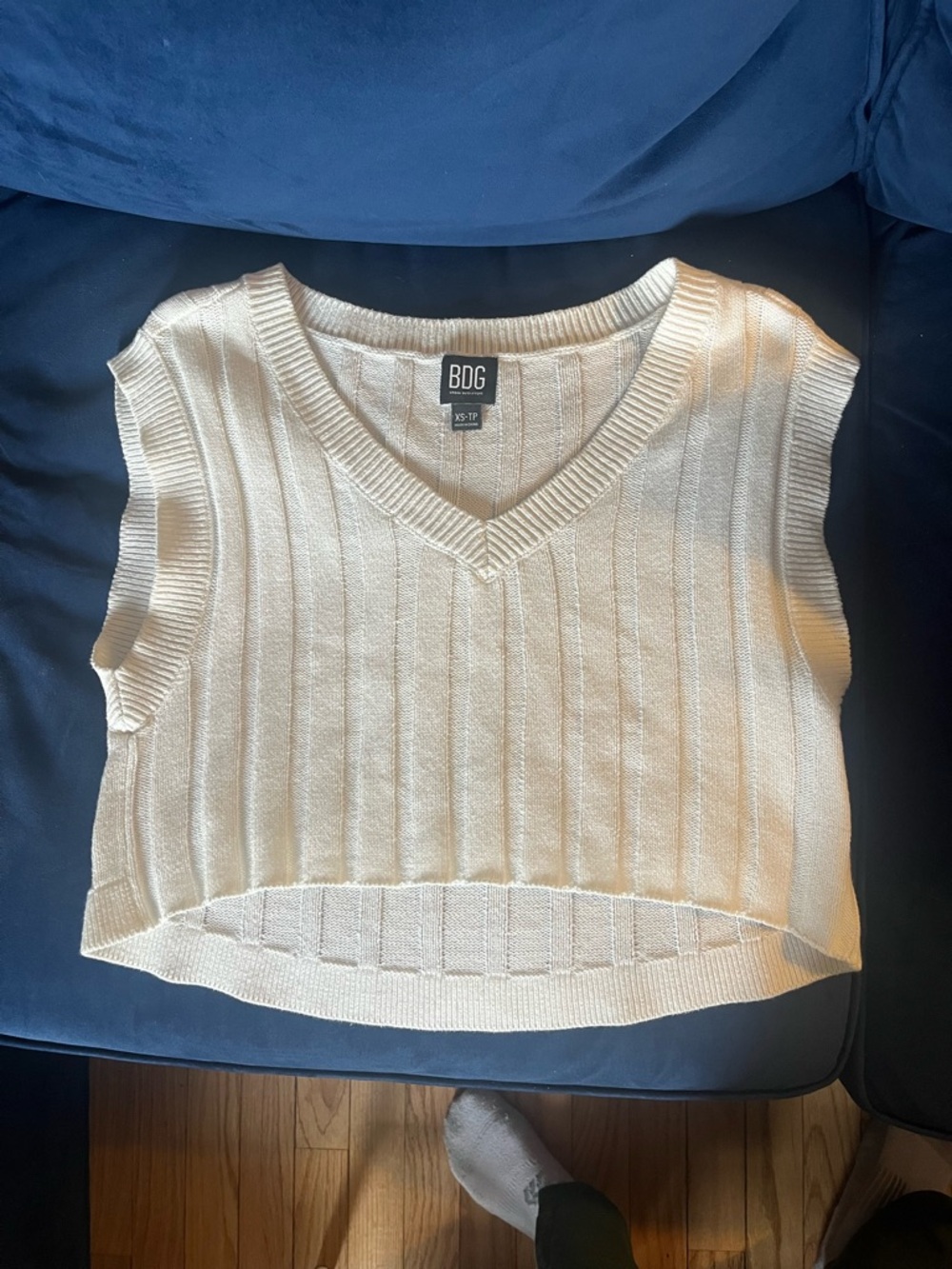 BDG Cream Knit V-Neck Sleeveless Vest